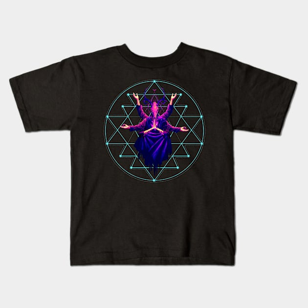 Sacred Geometry Deer Skull Figure Meditating Kids T-Shirt by Trip Tank